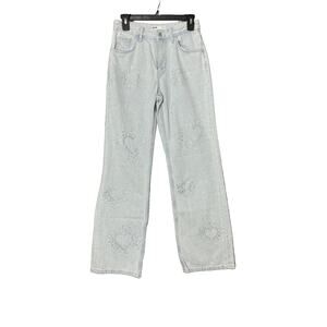 Bershka 90’s Wide Leg Rhinestone Heart High Rise Jeans Women’s Size 2 Y2K